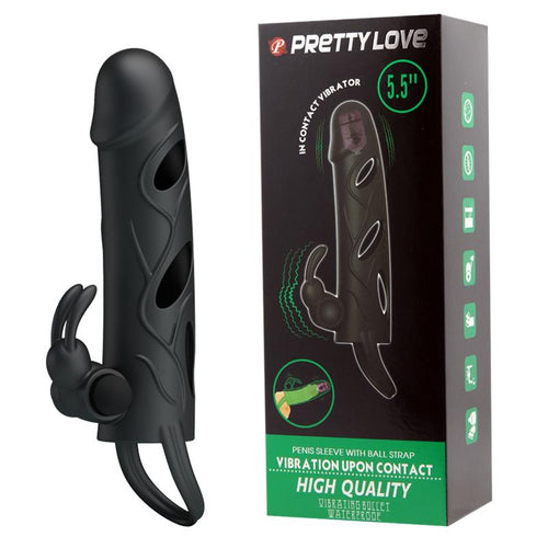 Silicone high stretchy Penis sleeve, On-contact on top & extra clitoral vibrator